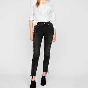 Lace Up Black Washed Midrise Jean Leggings